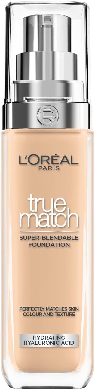 L'Oréal Paris Foundation for Face, Skincare Infused with Hyaluronic Acid, True Match Hydrating Liquid Foundation for All Skin Tones, SPF 16, 3N Creamy Beige, 30 ml