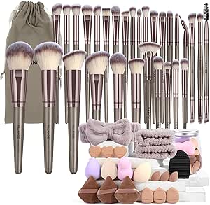 15pcs/13pcs/11pcs/8pcs/6pcs Makeup Brush Set, Including Powder Brush, Blush Brush, Highlight Brush, Eye Shadow Brush, Lash Brush, Eyeliner Brush, Angled Makeup Sponge