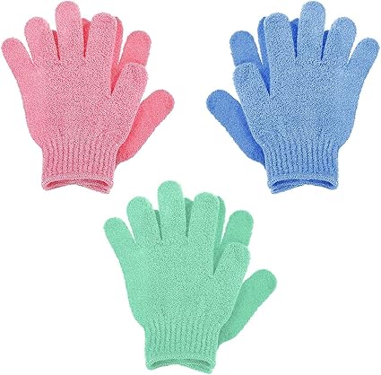 6Pcs Exfoliating Gloves Bamboo Exfoliator Mitt Body Scrub Exfoliating Washcloths Scrubbing Glove for Shower, Spa, Massage and Dead Skin Cell Remover Loofah (Green, blue, pink)